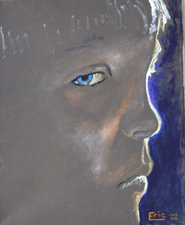 Painting titled "Blue Eyes" by Eric Matranga, Original Artwork, Oil Mounted on Wood Stretcher frame