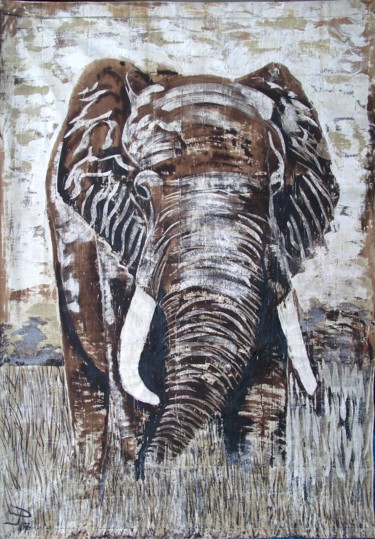 Painting titled "elephant-300 x 215" by Éric Plateau, Original Artwork, Other