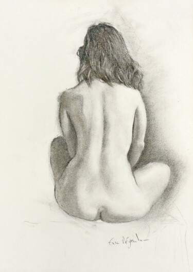 Drawing titled "Nu de dos" by Eric Régimbeau, Original Artwork, Charcoal