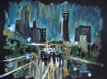 Malerei mit dem Titel "In the city 1" von Eric Stephan, Original-Kunstwerk, Acryl