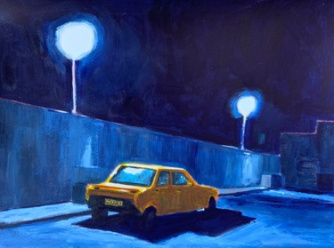 Malerei mit dem Titel "Voiture jaune" von Eric Stephan, Original-Kunstwerk, Acryl