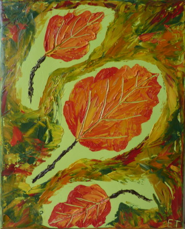 Painting titled "Les 3 feuilles" by Eric Taboureau (Donekk), Original Artwork, Oil