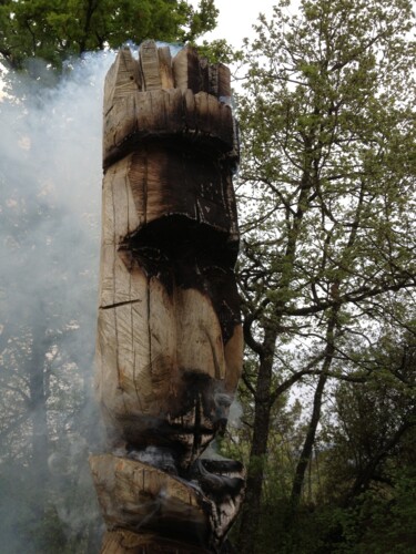 Sculpture titled "Indian totem" by Eric Verly / Ylrev, Original Artwork, Wood