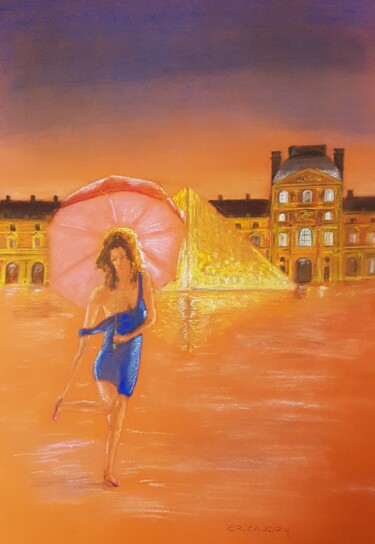 Rysunek zatytułowany „Le Louvre - Paris” autorstwa Eric Audry, Oryginalna praca, Pastel