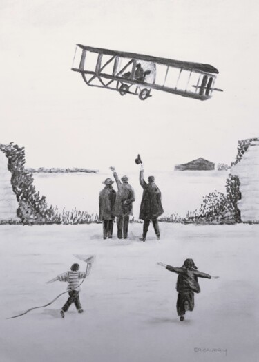Disegno intitolato "L'aéroplane- Début…" da Eric Audry, Opera d'arte originale, Carbone