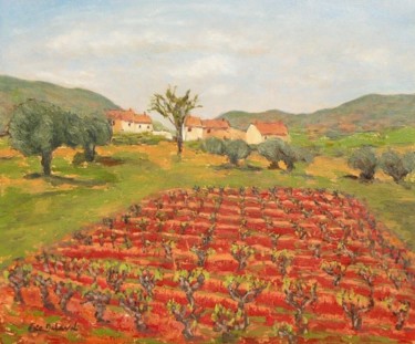 Pintura titulada "Red Vines" por Eric Delaval, Obra de arte original, Oleo Montado en Bastidor de camilla de madera