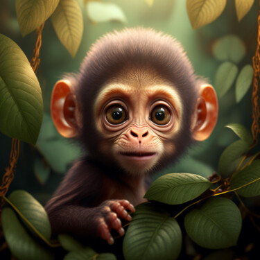 Digital Arts titled "le petit singe (55)" by Erick Philippe (eikioo), Original Artwork, AI generated image