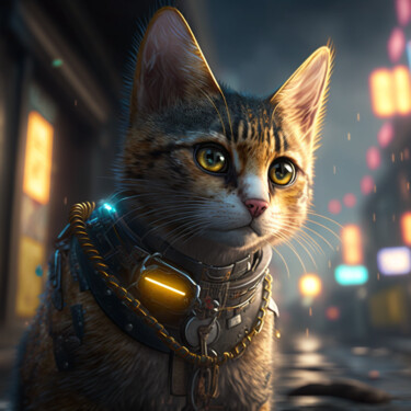 Arts numériques intitulée "le chat cyberpunk (…" par Erick Philippe (eikioo), Œuvre d'art originale, Image générée par l'IA