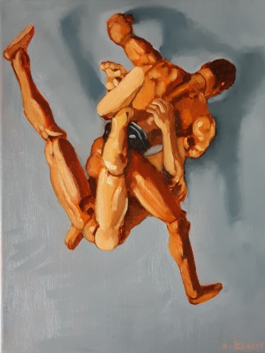 Painting titled "Combat-Fight n°2" by Eric Kaiser, Original Artwork, Oil