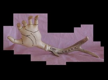 Sculpture titled "Hand Rattle" by Broken Vulture Art, Original Artwork, Mixed Media