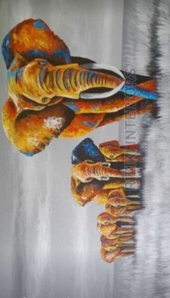 Malerei mit dem Titel "Wild elephants" von Erickson Ithongo, Original-Kunstwerk, Acryl