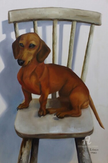 Painting titled "Daschund on the cha…" by Ericson, Original Artwork