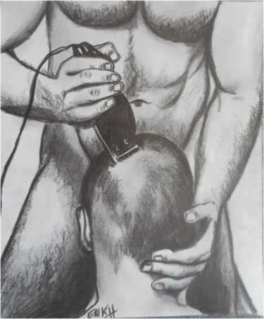 Drawing titled "Hairdresser for gay…" by Erik Hils, Original Artwork, Charcoal