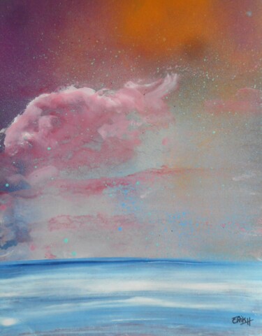 Painting titled "quelques nuages ros…" by Erik Hils, Original Artwork, Acrylic