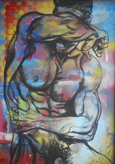 Ζωγραφική με τίτλο "semi nude male" από Erik Hils, Αυθεντικά έργα τέχνης, Ακρυλικό