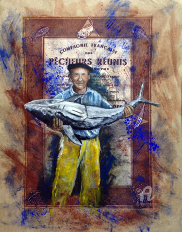 Pintura intitulada "retour de pêche" por Erika Sellier, Obras de arte originais, Óleo