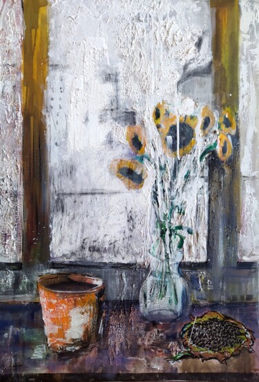 Картина под названием "Sunflowers of life" - Erkin Alakbarli, Подлинное произведение искусства, Акрил Установлен на Деревянн…