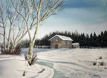 Peinture intitulée "Winter Scape." par Erkin Yılmaz, Œuvre d'art originale, Aquarelle