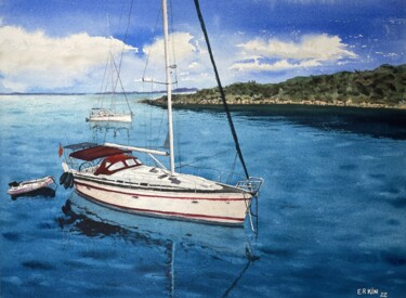 Painting titled "Sailboat-6" by Erkin Yılmaz, Original Artwork, Watercolor