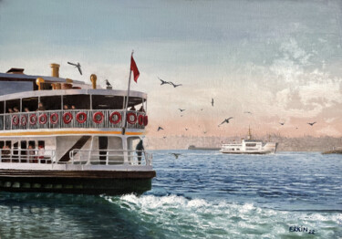 Pittura intitolato "Morning Ferryboats…" da Erkin Yılmaz, Opera d'arte originale, Olio