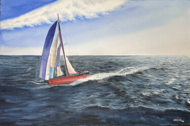 Pintura titulada "Sailing in the Wind." por Erkin Yılmaz, Obra de arte original, Acuarela