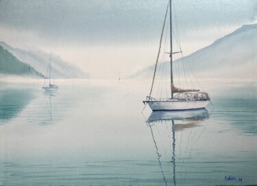 Schilderij getiteld "Silent Waters A Sai…" door Erkin Yılmaz, Origineel Kunstwerk, Aquarel