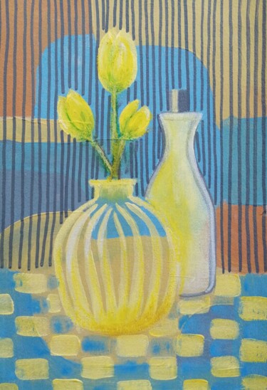 Ζωγραφική με τίτλο "yellow tulips" από Svetlana Ermolina, Αυθεντικά έργα τέχνης, Ακρυλικό