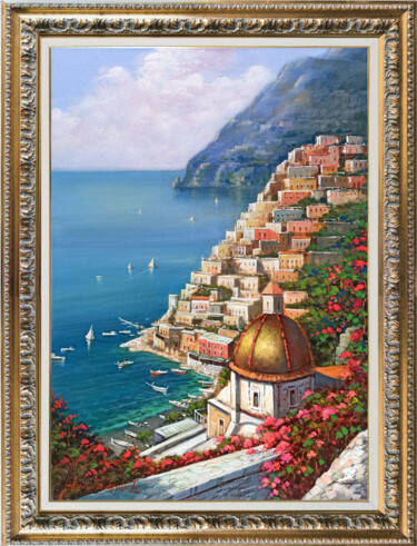 Painting titled "Vertical view on th…" by Ernesto De Michele, Original Artwork, Oil Mounted on Wood Stretcher frame