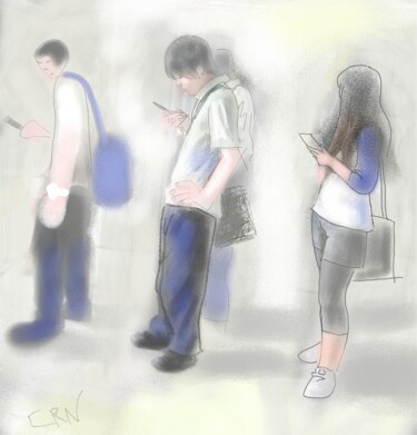 Dibujo titulada "Sketch of Students" por Ernesto Rivera Novoa, Obra de arte original, Pintura Digital