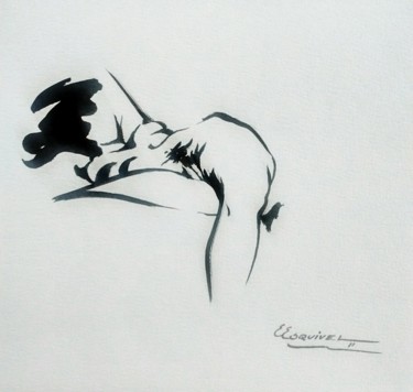 Dessin intitulée "desnudo en perspect…" par Erwin Esquivel C, Œuvre d'art originale, Encre