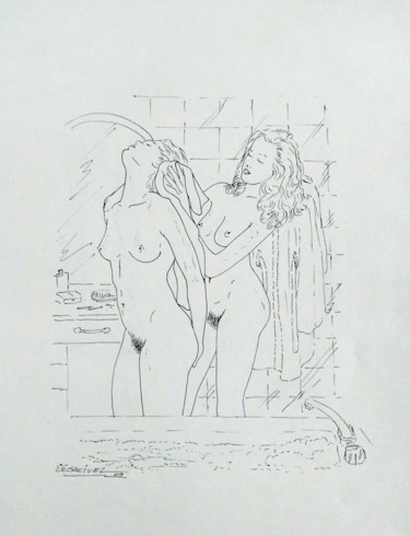 Σχέδιο με τίτλο "La toilette" από Erwin Esquivel C, Αυθεντικά έργα τέχνης, Μελάνι