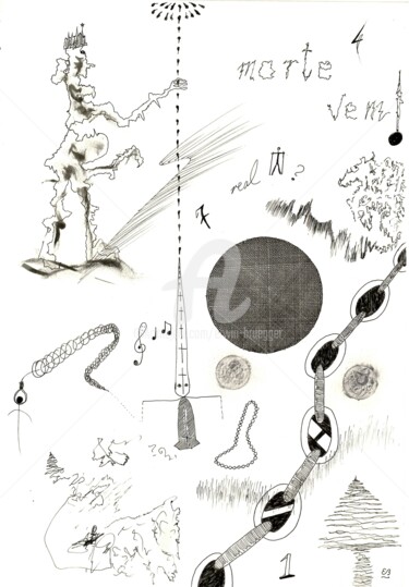 「Morte vem」というタイトルの描画 Erwin Brueggerによって, オリジナルのアートワーク, ボールペン