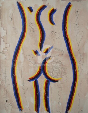 Painting titled "5-Strich Rücken" by Erwin Bruegger, Original Artwork, Gouache