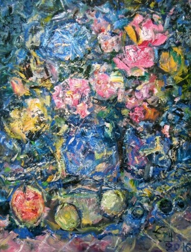 Pintura titulada "Kwiaty w ogrodzie" por Eryk Maler, Obra de arte original, Oleo