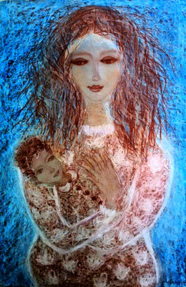 Drawing titled "Motherhood" by Erzsébet Engi, Original Artwork, Chalk