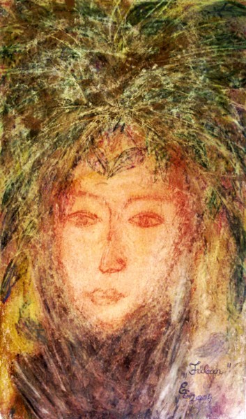 Drawing titled "In the tree" by Erzsébet Engi, Original Artwork, Chalk