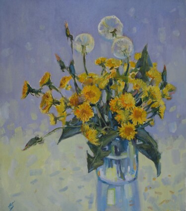 Schilderij getiteld "Dandelions" door Elena Sanina, Origineel Kunstwerk, Olie