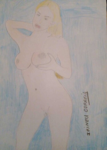 Tekening getiteld "Loira nua" door Escritor Irineu Correia, Origineel Kunstwerk, Potlood