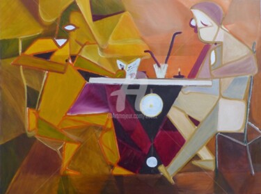 제목이 "La pause cigarette"인 미술작품 Esdez로, 원작, 기름 나무 들것 프레임에 장착됨