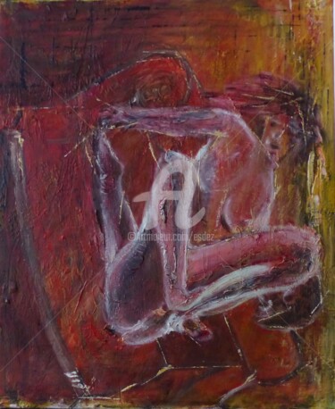 Painting titled "Plaisirs solitaires" by Esdez, Original Artwork, Oil Mounted on Cardboard