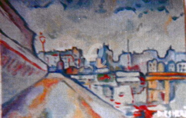Textilkunst mit dem Titel "Port d'après Cézann…" von Esmeri, Original-Kunstwerk