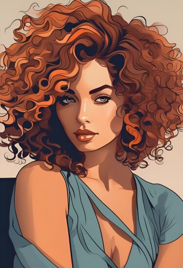 Digitale Kunst mit dem Titel "Curly Hair Characte…" von Esmyart, Original-Kunstwerk, KI-generiertes Bild