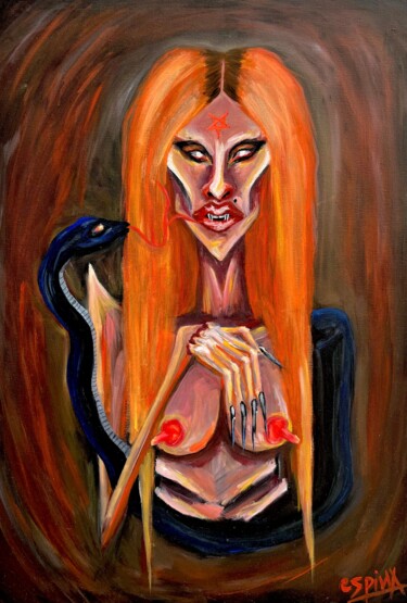 Painting titled "La Serpiente en el…" by Espina De Vil, Original Artwork, Oil Mounted on Wood Stretcher frame