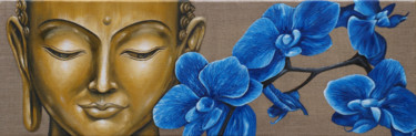 Peinture intitulée "Bouddha aux orchidé…" par Estelle Barbet, Œuvre d'art originale, Huile
