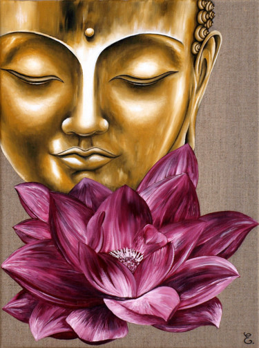 Pintura titulada "Bouddha au lotus ro…" por Estelle Barbet, Obra de arte original, Oleo