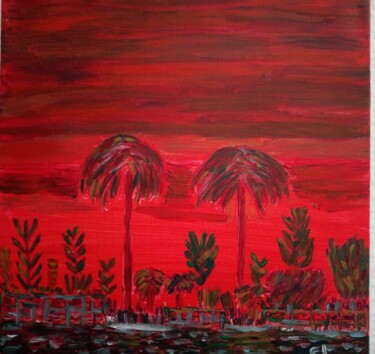 Pintura intitulada "coucher de soleil" por Estelle.L, Obras de arte originais, Acrílico