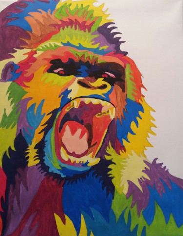 Peinture intitulée "Gorille" par Estelle Morelli, Œuvre d'art originale, Acrylique