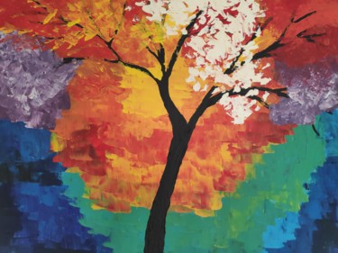 Peinture intitulée "Arbre multicolore" par Estelle Morelli, Œuvre d'art originale, Acrylique Monté sur Châssis en bois