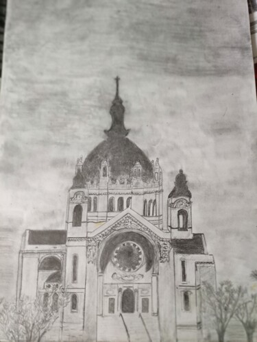 Рисунок под названием "Cathédrale ST Paul" - Estelle Savarit, Подлинное произведение искусства, Карандаш