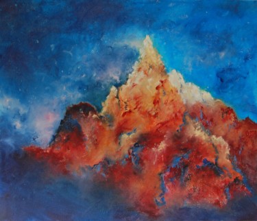 Painting titled "Montagne dans l'écl…" by Estelle Darve, Original Artwork, Oil
